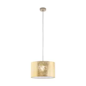 Image of Pendant Ceiling Light Colour Champagne Shade Gold Fabric Bulb E27 1x60W