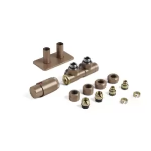 Image of Terma Copper Left Angled Thermostatic Radiator Valve & Lockshield (Dia)15mm X ½"