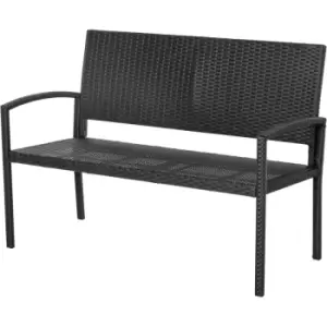 Image of Outsunny Patio Rattan 2 Seater Garden Bench Love Seater Garden Armchair Black - Black
