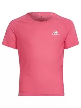 Image of Adidas Junior Girls 3 Stripe Training Icons Short Sleeve T-Shirt - Bright Pink