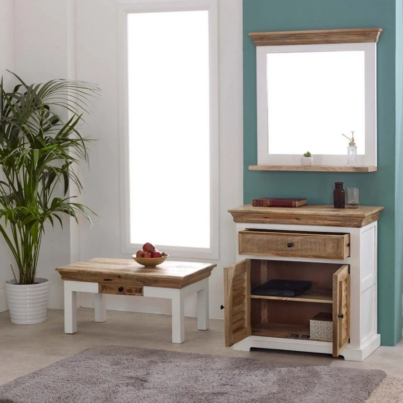 Image of Indian Hub Alfie Sideboard - 1 Drawer & 2 Doors - Mango Wood - L40 x W80 x H80cm in Brown Brown Unisex