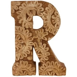 Image of Letter R Hand Carved Wooden Flower