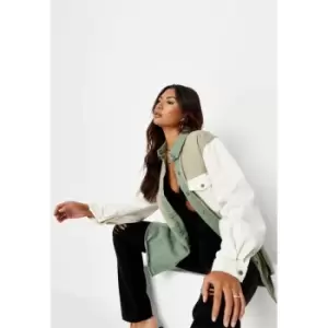 Image of Missguided Colourblock Oversized Denim Shirt Green - Green