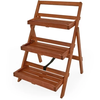 Image of Deuba - Display Shelf Plant Flower Stand FSC -Certified Acacia Wood 3 Tier Ladder Folding
