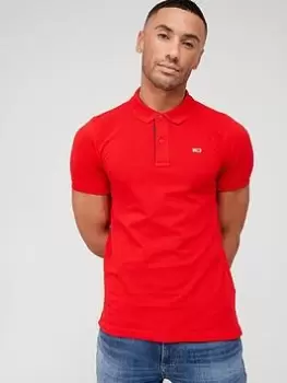 Image of Tommy Jeans Slim Fit Placket Polo Shirt - Red, Size S, Men