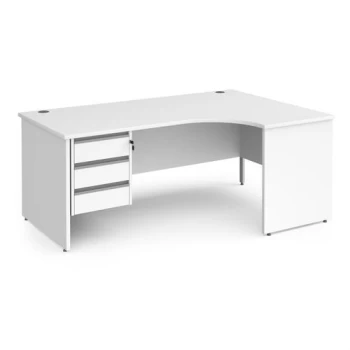 Image of Office Desk Right Hand Corner Desk 1800mm With Pedestal White Top And Panel End Leg 800mm Depth Contract 25 CP18ER3-S-WH