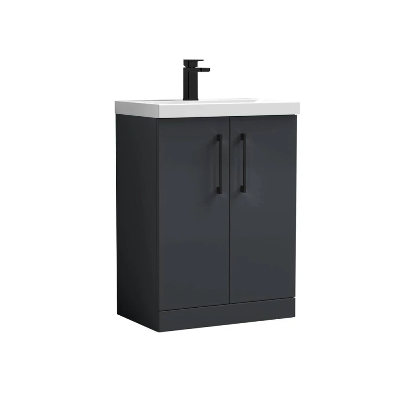 Image of Balterley Level Modern Bathroom 2 Soft Close Door & Mid-Edge Vanity Unit Basin, Dark Grey, 600mm