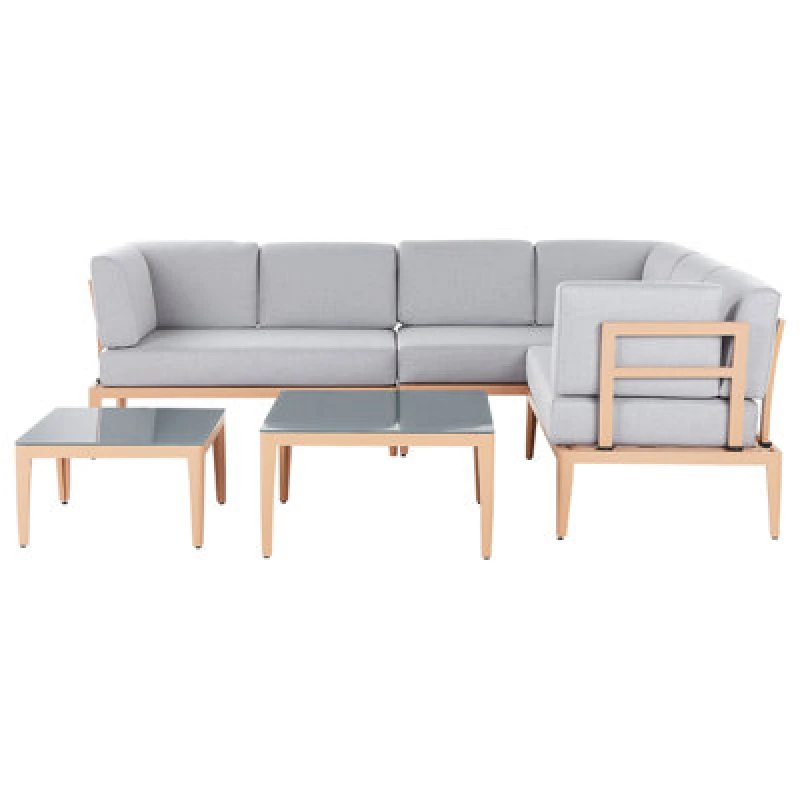 Image of Beliani Garden Corner Sofa With Table 6 Seater Rima Iii Left Hand Modular Metal Grey