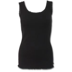 Image of Urban Fashion Crochet Collar Ribbed Vest Womens Medium Sleeveless Top - Black