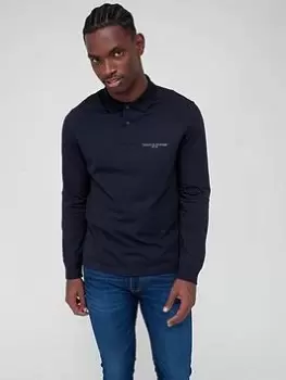 Image of Tommy Hilfiger Clean Jersey Regular Fit Long Sleeve Polo Shirt - Desert Sky Navy, Desert Sky Navy, Size L, Men