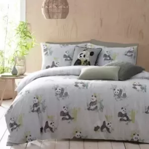 Image of Furn. Pandas Super King Duvet Cover Set Cotton Polyester Mint Green