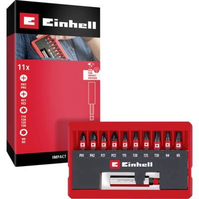 Image of Einhell 11 Piece Impact Screwdriver Bit Set in Pocket Case 49118673