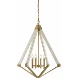 Image of 4 Bulb Chandelier Hanging Pendant LIght Weathered Brass LED E14 60W Bulb