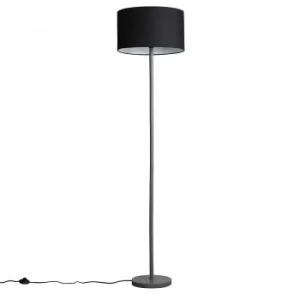 Image of Heather Light Grey Wood Floor Lamp with XL Black Reni Shade