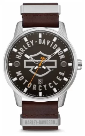 Image of Harley Davidson Mens Brown Leather Strap HD Branded Dial Watch