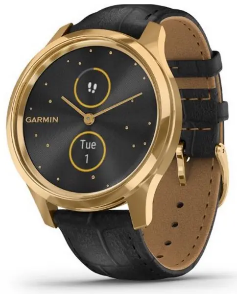 Image of Garmin Watch Vivomove Luxe Gold PVD Black Embossed Leather GMN-230