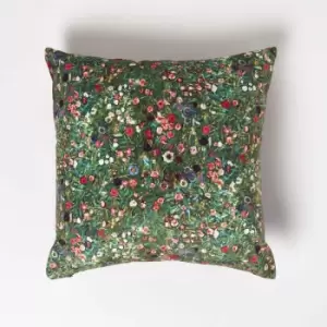 Image of Homescapes - Klimt's Italian Garden Filled Velvet Cushion 46 x 46cm - Pink