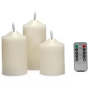 Image of Minisun - LED Flickering Wax Flameless Pillar Candle Lights Timer Remote Control Battery Operated Mood Lamp - Set of 3