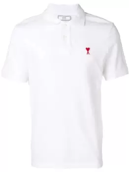 Image of AMI De Coeur Logo Polo Shirt White