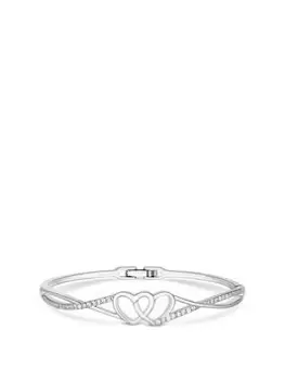 Image of Jon Richard Jon Richard Silver Plated Double Heart Bangle Bracelet, Silver, Women