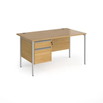 Image of Office Desk Rectangular Desk 1400mm With Pedestal Oak Top With Silver Frame 800mm Depth Contract 25 CH14S2-S-O