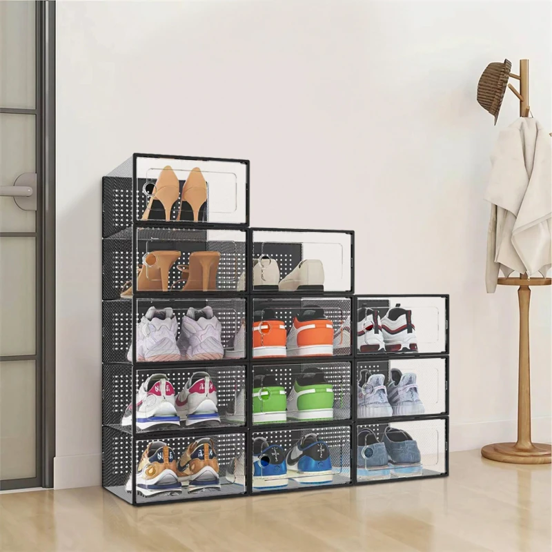 Image of Kabinet UK 12x Stackable Shoe Storage Box Black unisex Medium