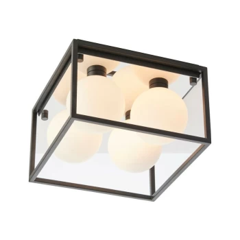 Image of Merano Matera Bathroom 4 Light Ceiling Semi Flush Matt Black & Matt Opal Glass IP44