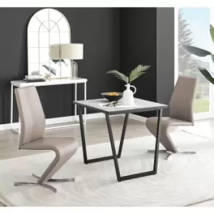 Image of Furniturebox UK - Furniturebox Carson White Marble Effect Square Dining Table & 2 Cappuccino Willow Faux Leather Chairs