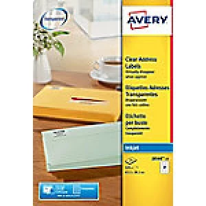 Image of Avery J8560-25 Address Labels Self Adhesive 63.5 x 38.1mm Clear 25 Sheets of 21 Labels