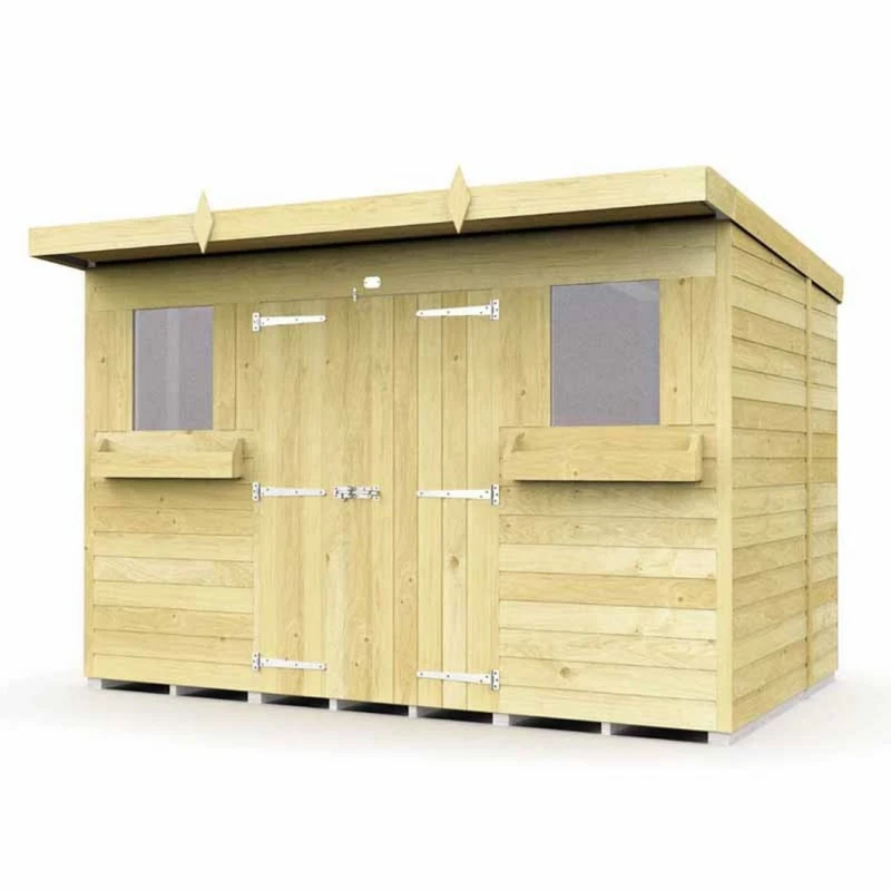 Image of Buttercup Farm 10 x 5 Feet Pent Summer Shed - Wood - L147 x W302 x H201cm in Brown Brown Unisex