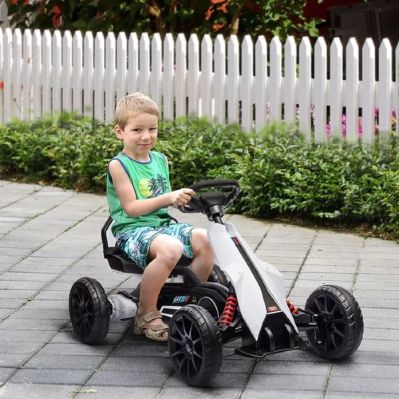 Image of HOMCOM 12V Electric Go Kart w/ Forward Reversing 2 Speeds for 3-8 Yrs White 370-288V70WT