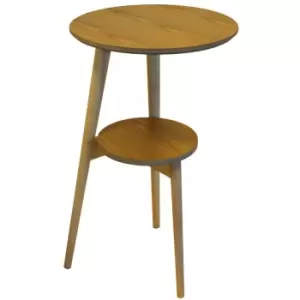 Image of Techstyle Orion Retro Solid Wood Tripod Leg Round Table With Shelf Natural