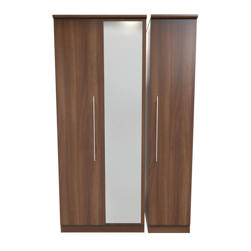 Image of Welcome Furniture Ready Assembled Edina Triple Mirrored Wardrobe - Noche Walnut, Brown SHE137N