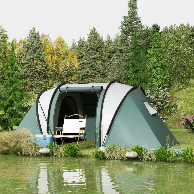 Image of OUTSUNNY 2 Bedroom Camping Tent with Living Area, 3000mm Waterproof in Green Green Unisex