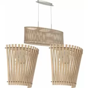 Image of Ceiling Pendant Light & 2x Matching Wall Lights Maple Wood Trendy Linear Lamp