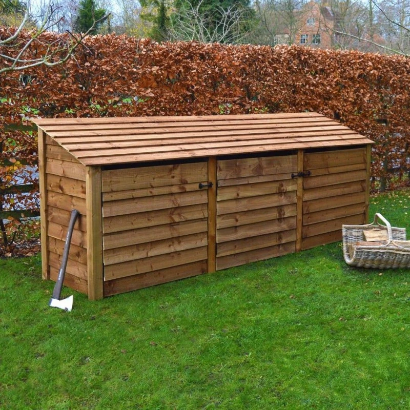 Image of Rutland County Garden Furniture Ltd Empingham 4ft Log Store with Doors, L80 x W340 x H128 cm, Rustic Brown Brown Unisex