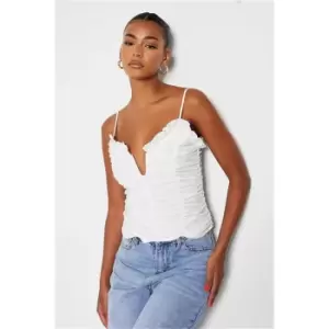 Image of I Saw It First White Ruched Plunge Front Top - White