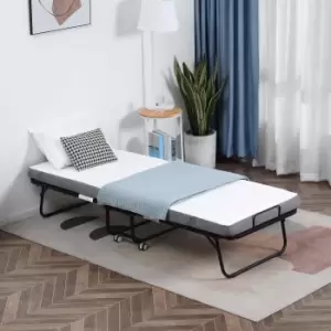 Image of Homcom Folding Bed With 10Cm Mattress Portable Foldable Guest Bed With Wheels