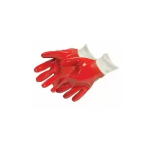 Image of Loops - Red pvc Protective Work Gloves With Knitted Cuffs One Size