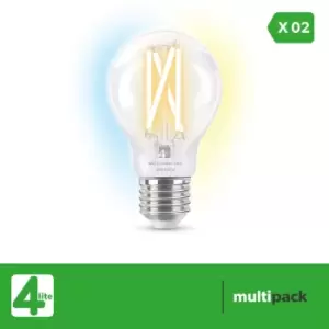 Image of 4Lite Smart Connected By Wiz A60 E27 Filament Bulb Clear Twin Pack