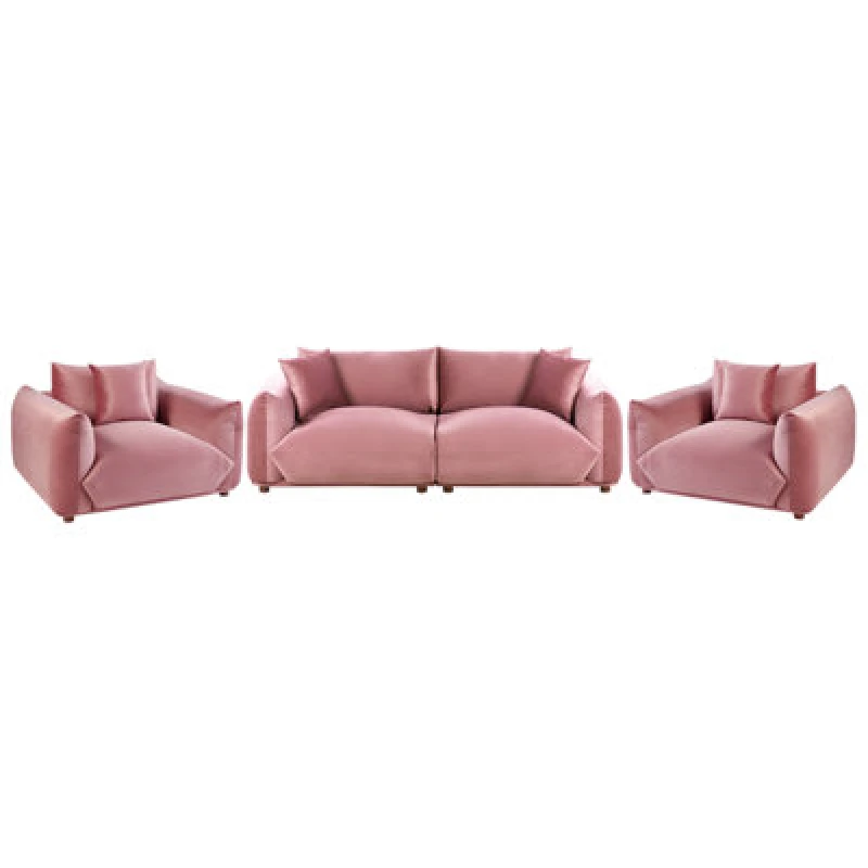 Image of Beliani Living Room Set 5 Seater Luvos Velvet Pink