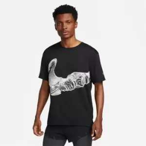 Image of Nike Dri-FIT UV Run Division Miler Mens Short-Sleeve Graphic Running Top - Black