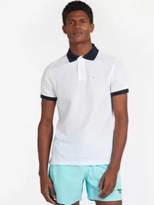 Image of Barbour Lynton Contrast Collar Polo, White, Size S, Men