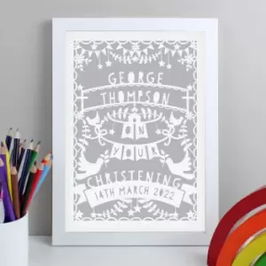 Image of Personalised Grey Papercut Style Framed Print White