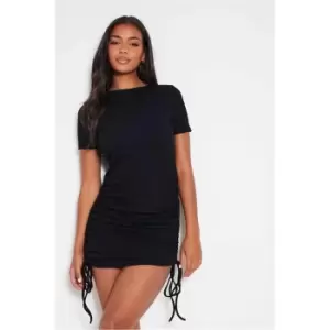 Image of I Saw It First Black Rib Ruched Side Bodycon Dress - Black