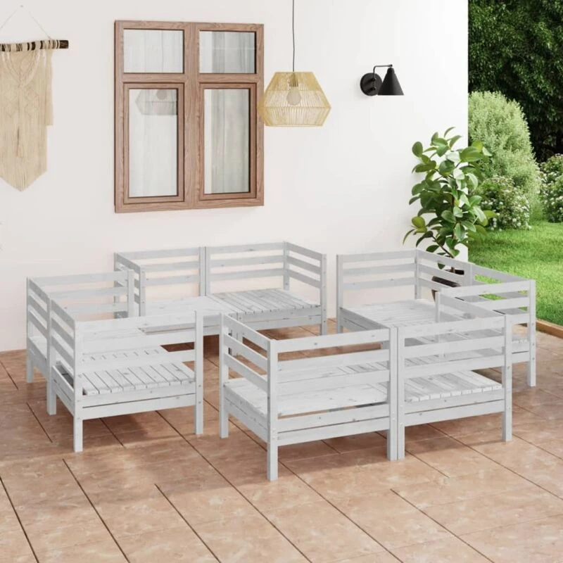 Image of VIDAXL 8 Piece Garden Lounge Set White Solid Pinewood vidaXL 8720286683101