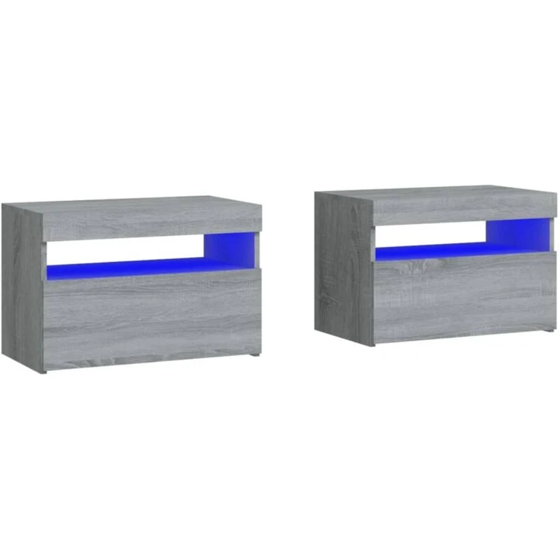 Image of vidaXL Bedside Cabinets 2 pcs with LED Lights Grey Sonoma 60x35x40 cm, Grey 3152829