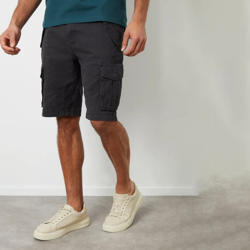 Image of Threadbare 'Lasgo' Cotton Twill Utility Cargo Shorts Black