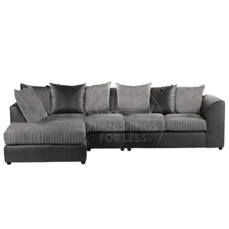 Image of Furnishings For Less UK Luxor Black And Grey Jumbo Cord Large 5 Seater Corner Sofa Long Left Hand Facing