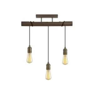 Image of Luminosa Flush Ceiling, 3 x E27, Medium Oak, Antique Brass